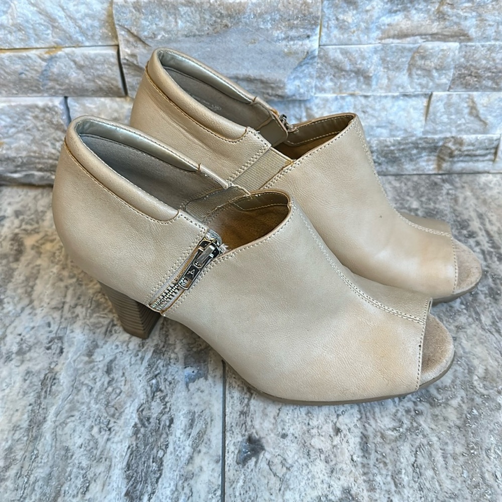 AEROSOLES Cream Peep-Toe Ankle Boots